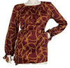 Dennis Basso Printed Charmeuse Tunic Self Belt Bordeaux, X-Small