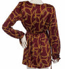 Dennis Basso Printed Charmeuse Tunic Self Belt Bordeaux, X-Small