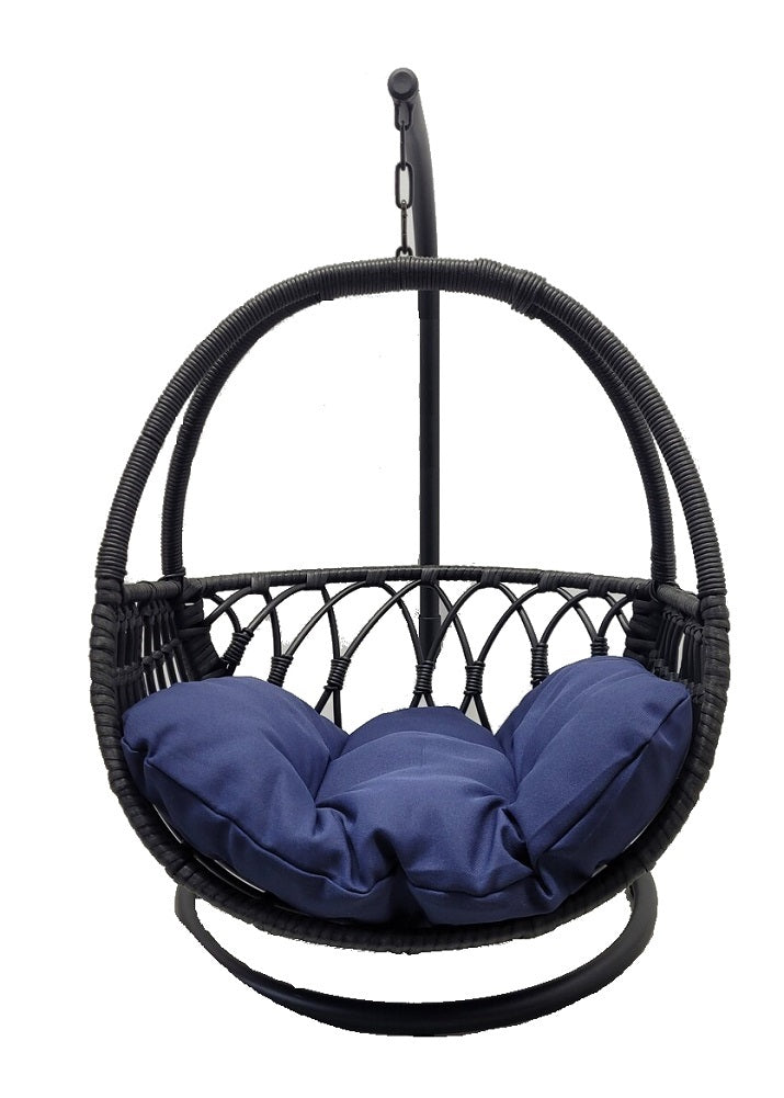 B.U.STYLE Cat Bed Basket Swinging Pet House Nest for Small Pets Black with Blue Pad