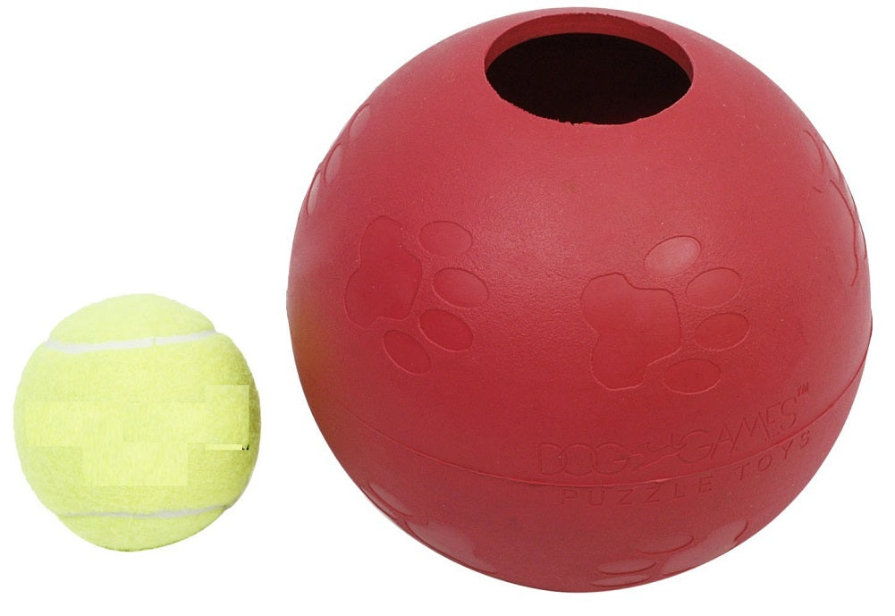 Ball-In-Ball Dog Toy 2452 Interactive Puzzle with Tennis Ball Large, Red
