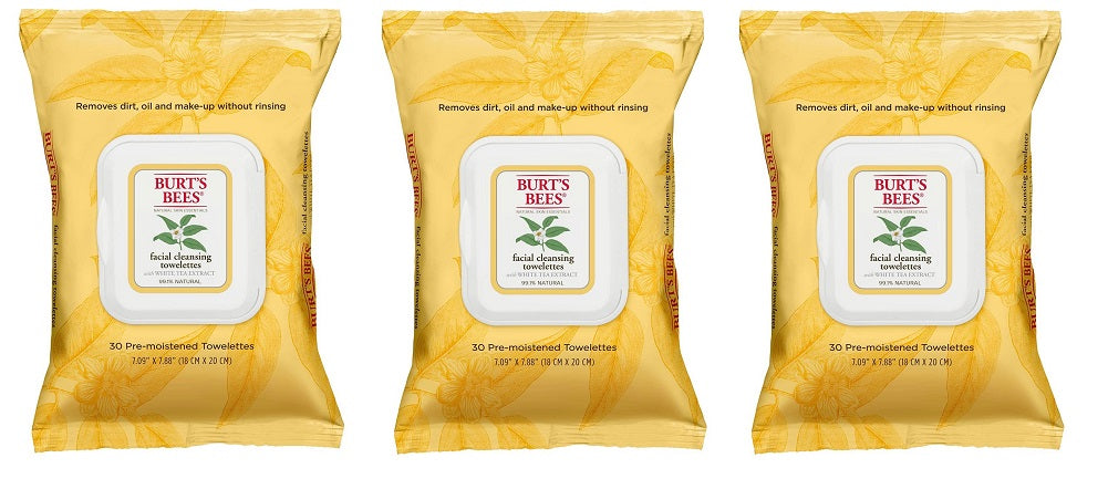 Burt's Bees Natural Skin Essentials Facial Cleansing Towelettes, 30 each (Pack of 3)