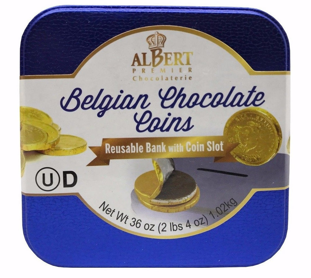 Albert Premier Belgian Chocolate Coins Reusable Bank with Coin Slot 36 OZ