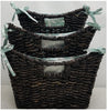 Bethany Three Piece Scoop Basket Set with Blue Leaf Lining