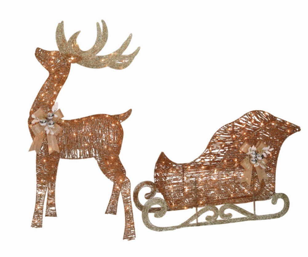 Holiday Time Light-Up PVC Vine 52" Buck and 42" Sleigh