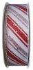 Kirkland Wire Edged Ribbon Red/Silver Glitter Stripes on White 50 yards 1.5 inches