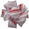 Kirkland Wire Edged Ribbon Red/Silver Glitter Stripes on White 50 yards 1.5 inches