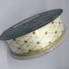 Kirkland Wire Edged Ribbon Golden Glitter Net on White 50 yards 1.5 inches