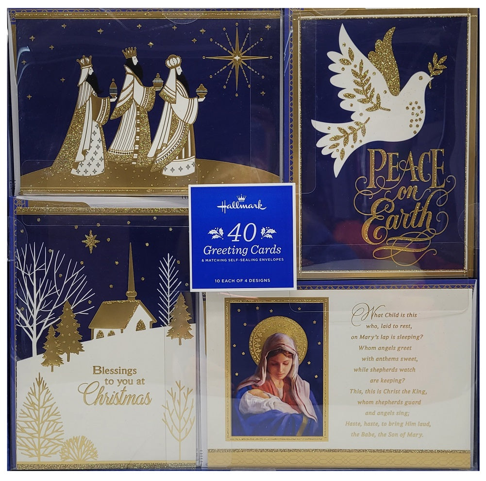 Hallmark 40-Count Christmas Religious Greeting Cards with Self-Sealing Envelopes