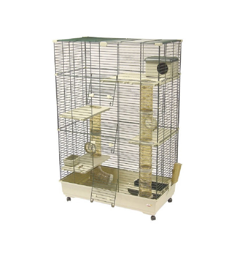 Marchioro Ferretville Multi-Level Cage for Small Animals with Wheels, Beige