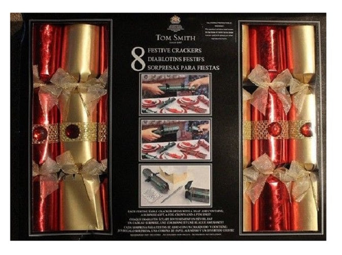Tom Smith Holiday 8 Festive Crackers Red and Gold