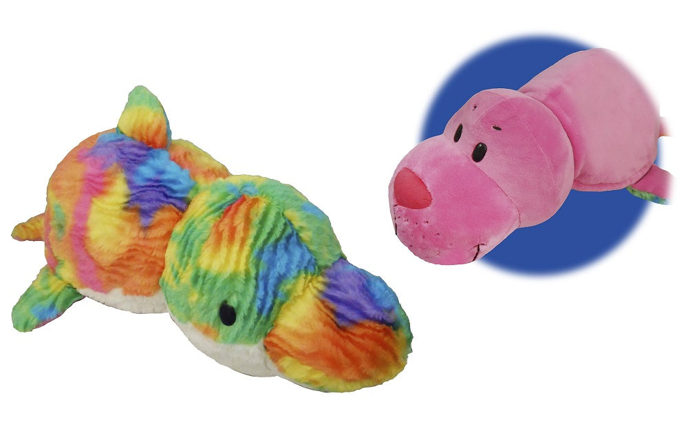 FlipaZoo 16" Plush 2-in-1 Pillow - Pink Seal Transforming to Rainbow Dolphin