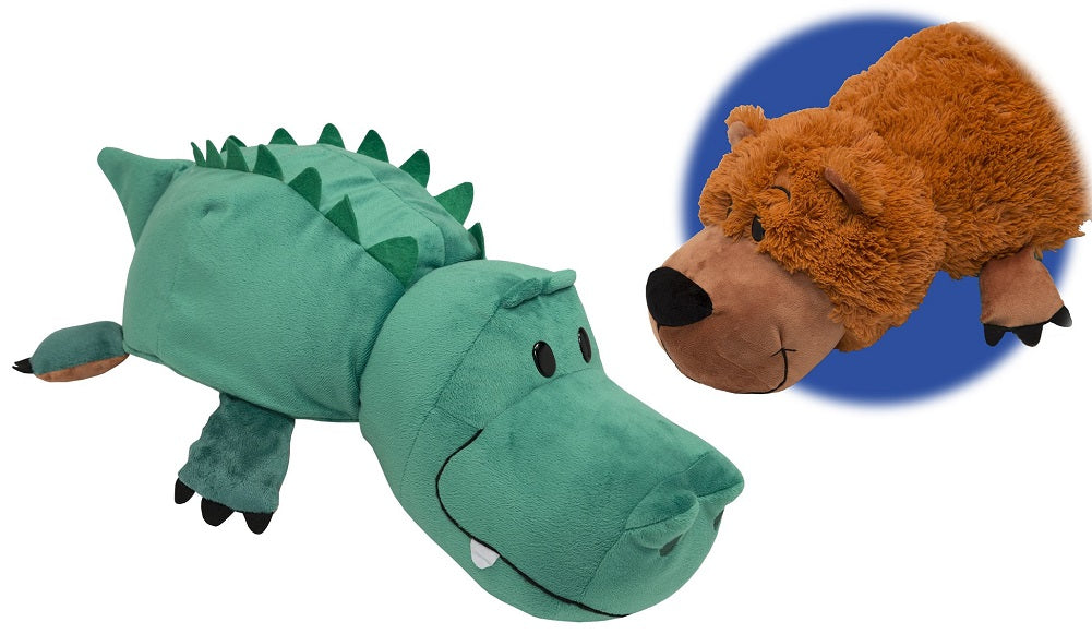 FlipaZoo 16" Plush 2-in-1 Pillow - Grizzly Bear Transforming to Alligator