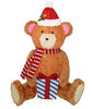 Holiday Time Light-Up Pop-UP Fluffy Bear Wearing Scarf Santa Hat Holding Gift