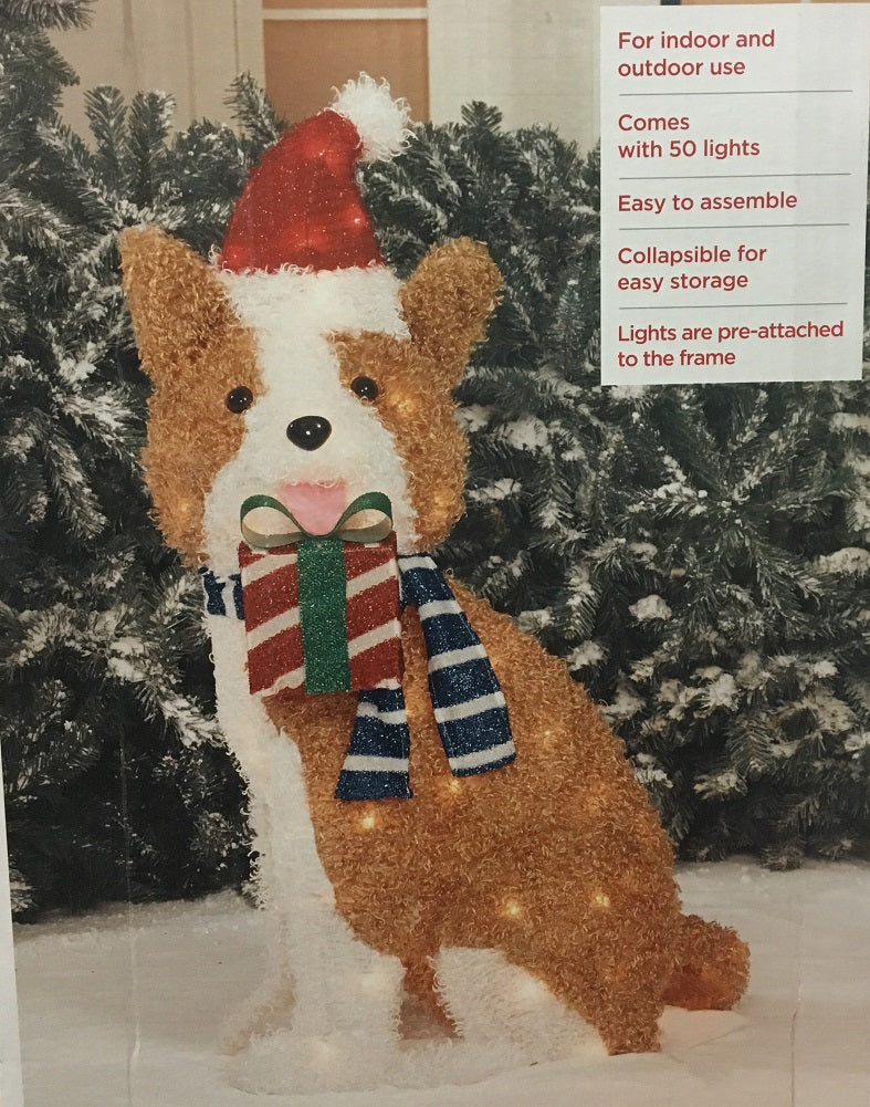 Holiday Time 36" Light-Up Fluffy Brown Dog Christmas Winter Indoor/Outdoor