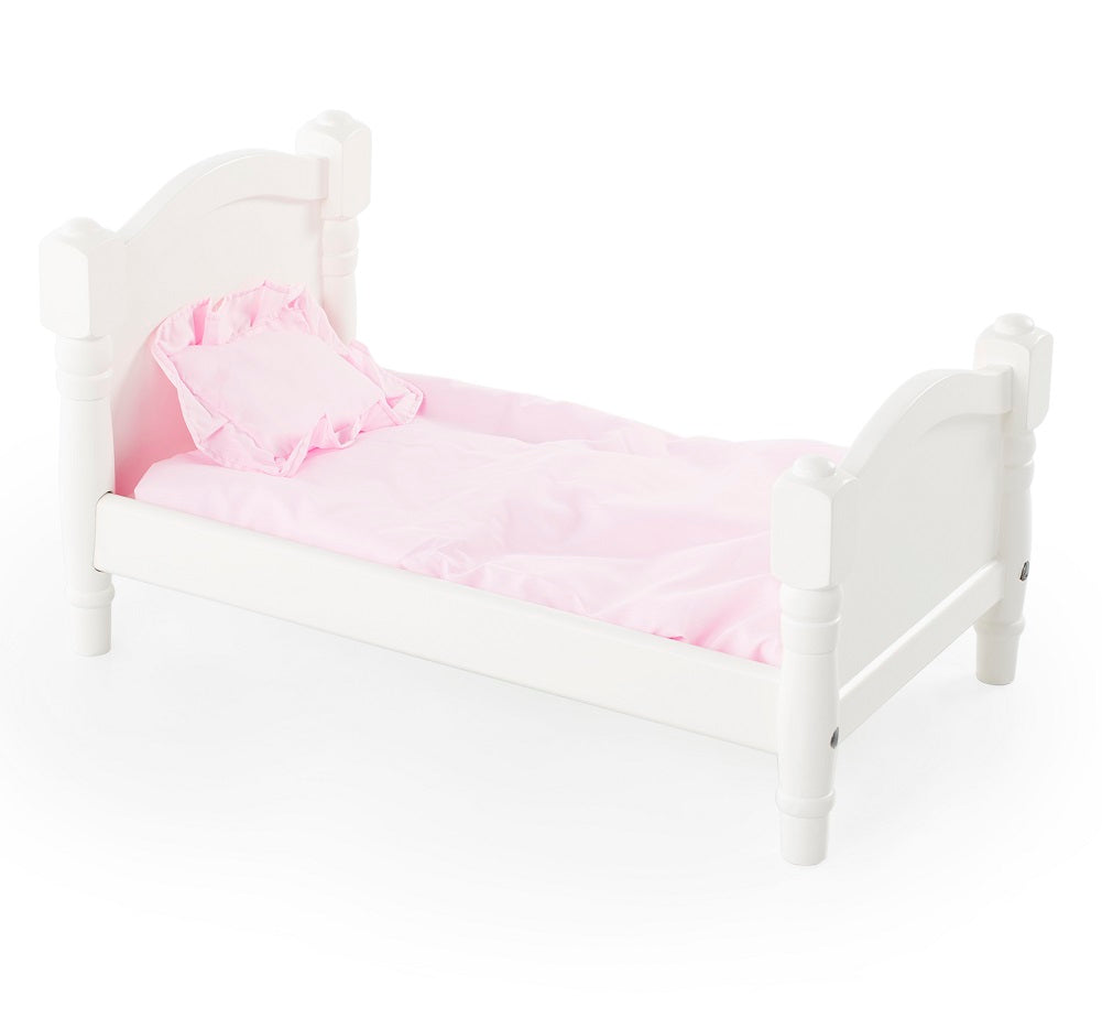 Guidecraft Wooden Doll Bed, White, for Dolls up to 21"