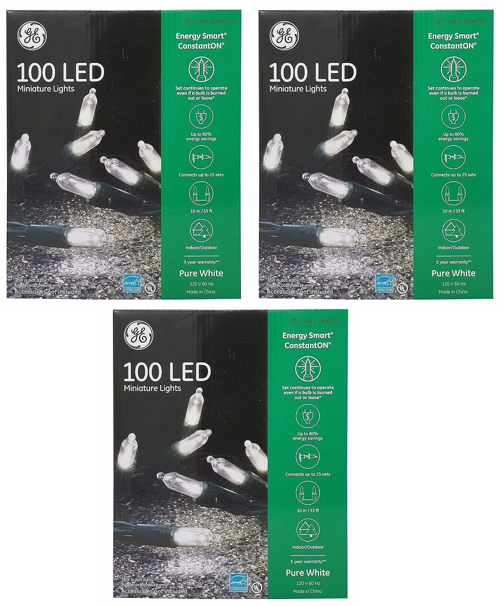 GE 100 Miniature Lights Energy Smart ConstantOn Pure White 3-Pack