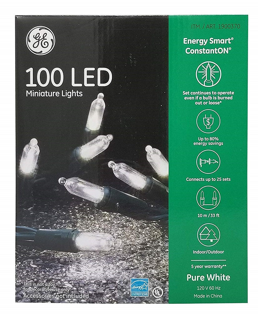 GE 100 LED Miniature Lights Energy Smart ConstantOn Pure White