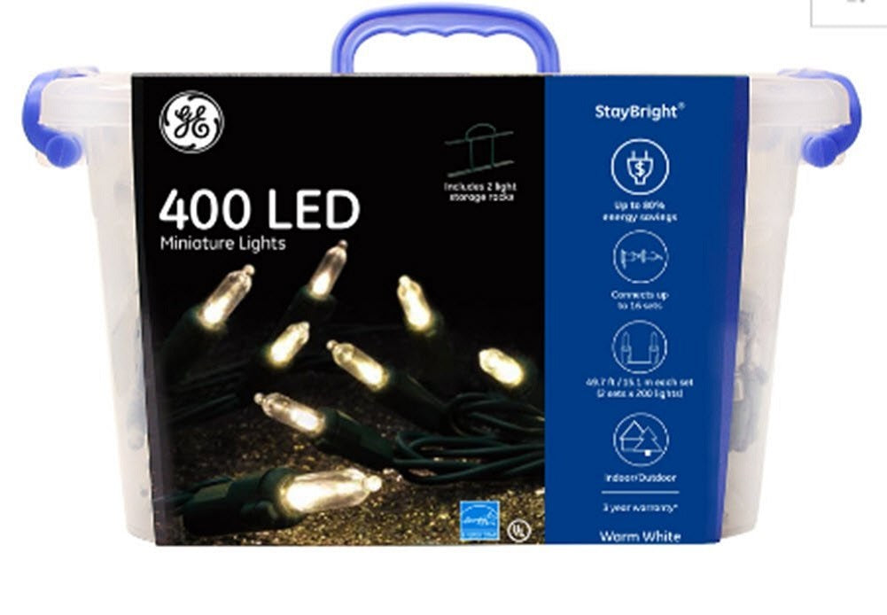 GE StayBright 400-Count 99.5-ft Constant Warm White Mini LED Plug-In Indoor/Outdoor String Lights