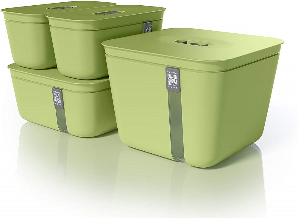 Vacuvita Vacuum Sealer Food Storage System 4-Piece Complete Container Set, Green