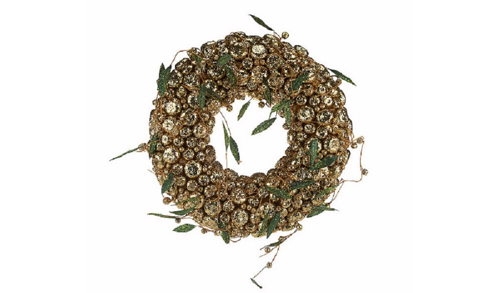16" Glittered Berry and Leaves Wreath, Gold