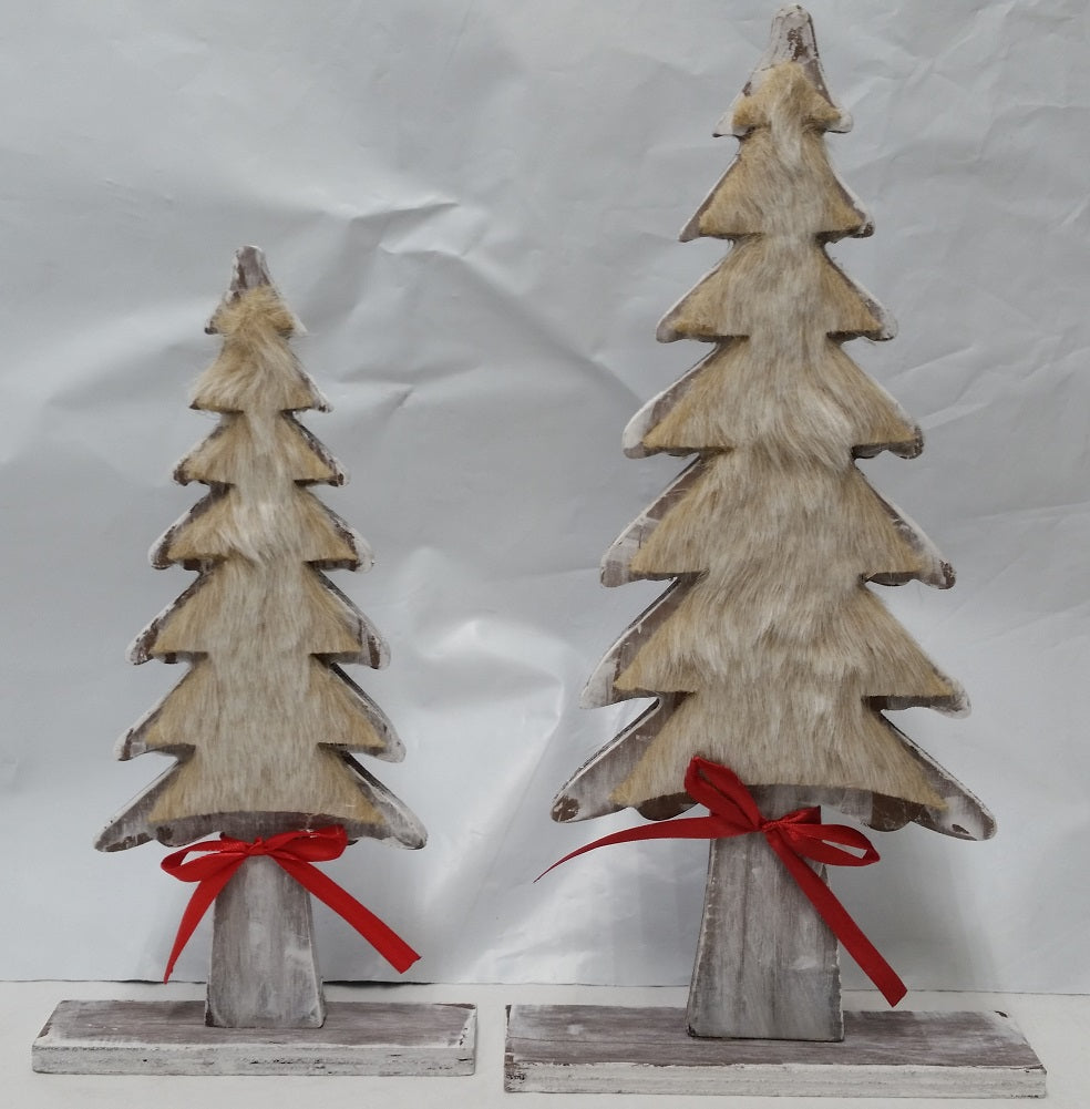 Dennis Basso Faux Fur Trimmed Wooden Tree Holiday Decor (2-Pack)