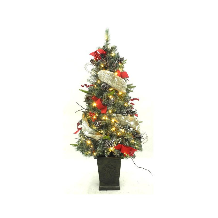 5-ft Pre-Lit Twig Flocked Artificial Christmas Tree with White LED Lights