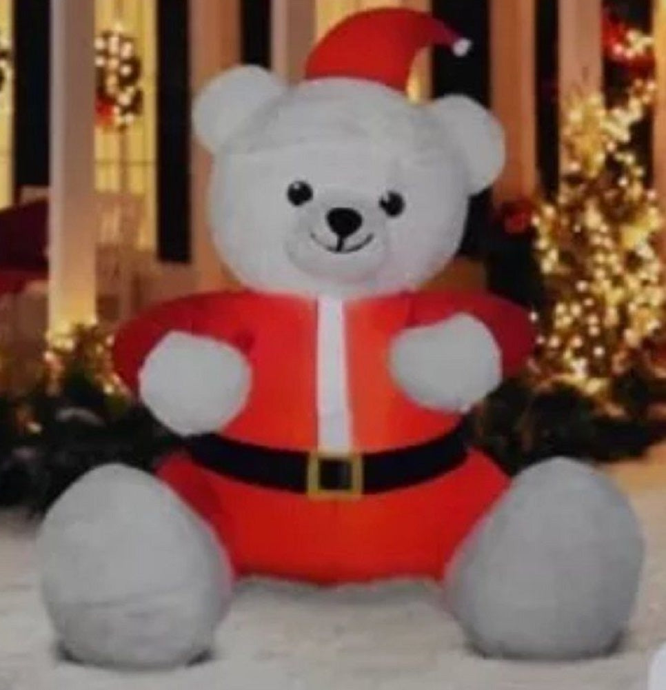 Holiday Time Christmas Inflatable Animated Hugging Teddy Bear in Santa Suit