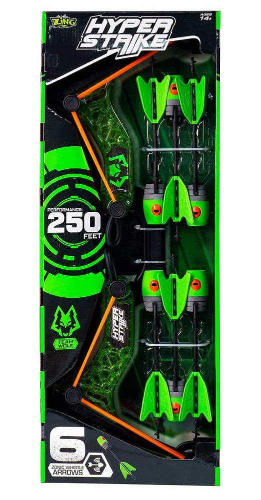 Zing Hyper Strike Archery Bow with 6 Zonic Whistle Arrows Shoots 250 FT Green