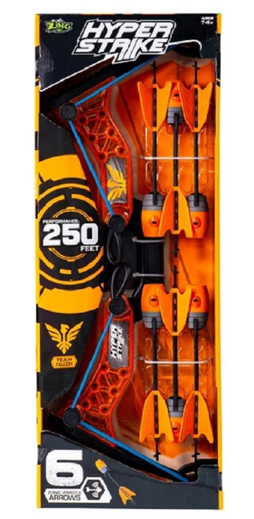 Zing Hyper Strike Archery Bow with 6 Zonic Whistle Arrows Shoots 250 FT Orange