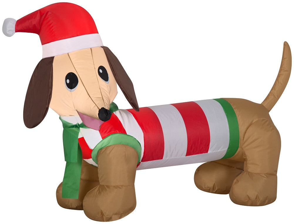 Holiday Time Airblown Inflatable 4 FT Wide Weiner Dog with Santa Hat/Striped Vest