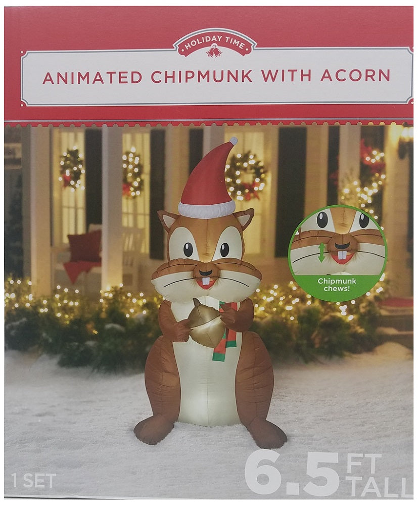 Holiday Time 6.5 Ft Tall Animated Chipmunk with Acorn Airblown Inflata ...