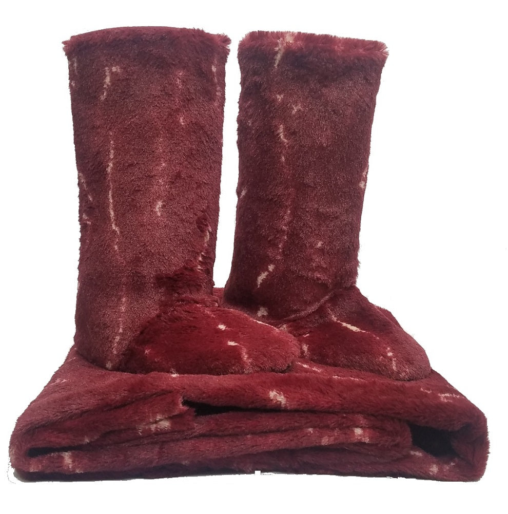 Adrienne Landau Faux Fur Throw and Large Booties Set, Marble Wine