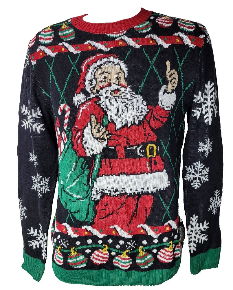 Men's Ugly Holiday Pullover Sweaters Santa Claus Medium