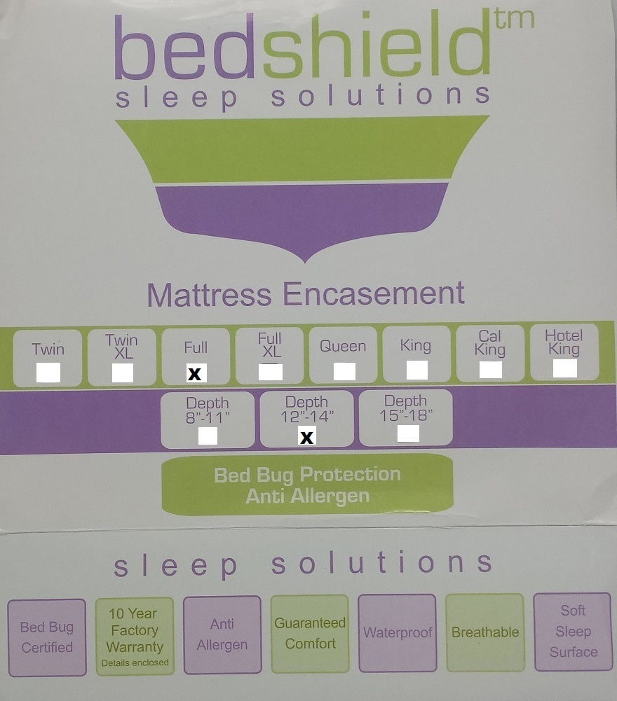 BedShield Sleep Solutions Mattress Encasement, Full Size Depth 12"-14"