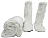 Adrienne Landau Faux Fur Throw and Medium Booties Set, White/Gold