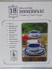 Melamine 18-PC Dinnerware Set, Mother of Pearl Design, Cobalt Blue