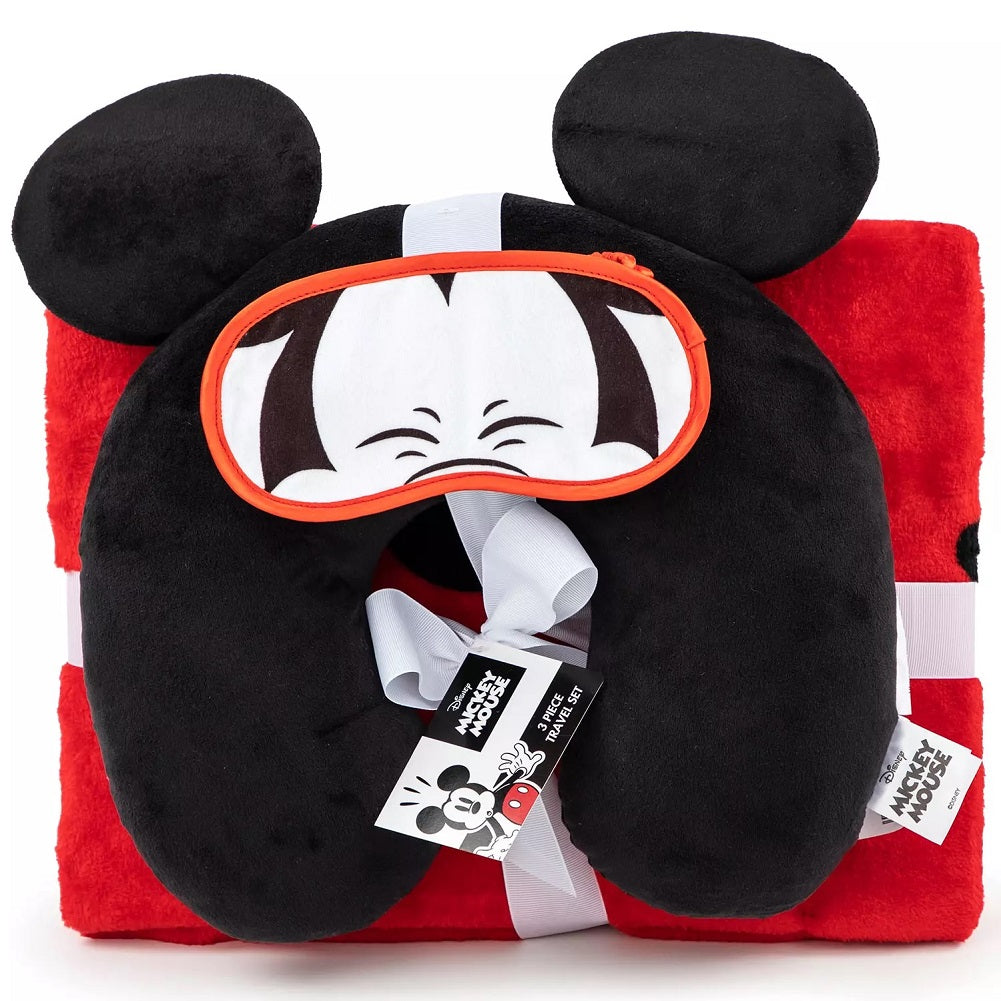 Mickey Mouse 3-Piece Travel Set with Neck Pillow, Travel Blanket, Eye Mask