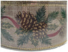 Kirkland Metallic Burlap Pinecones with Leaves Wire-Edged Ribbon 2.5-inch 50 Yards