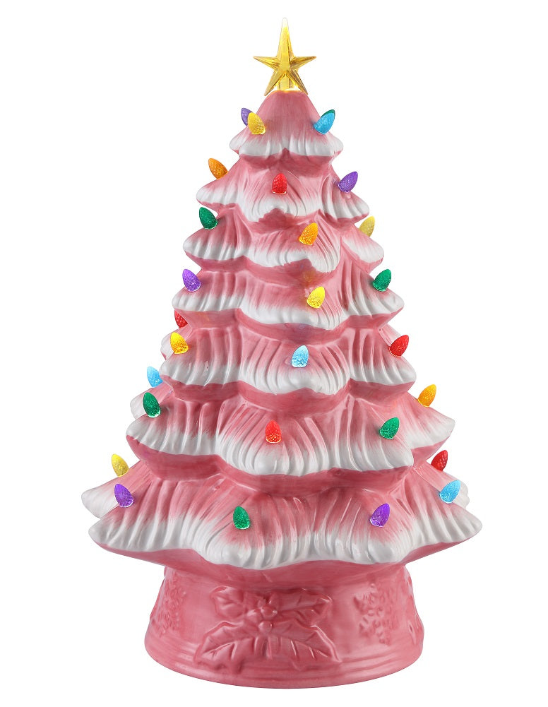 Mr. Christmas Pre-lit Ceramic Nostalgic Pink Christmas Tree 16"