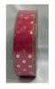 Christmas Premium Wired Ribbon Pink with Gold Dots and Edging 1.5" x 50 Yards