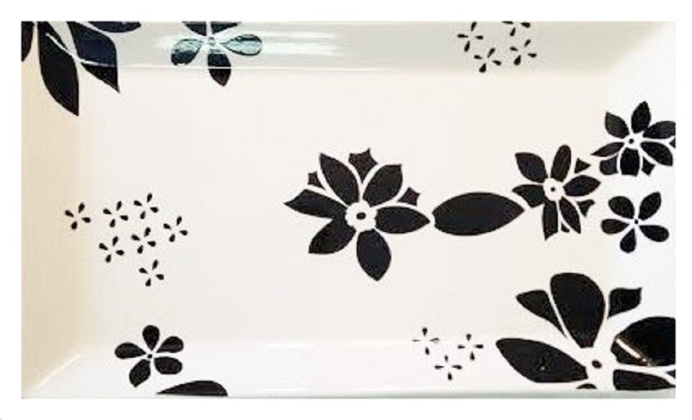 Tabletops Unlimited ALYSON Black & White Ceramic Rectangular Platter 16" x 9"