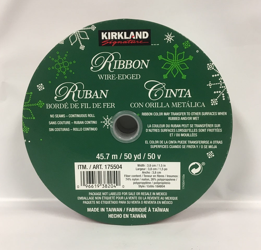 Kirkland Signature Red Ribbon Wire-Edged NO Seams 50 Yards 1.5 in