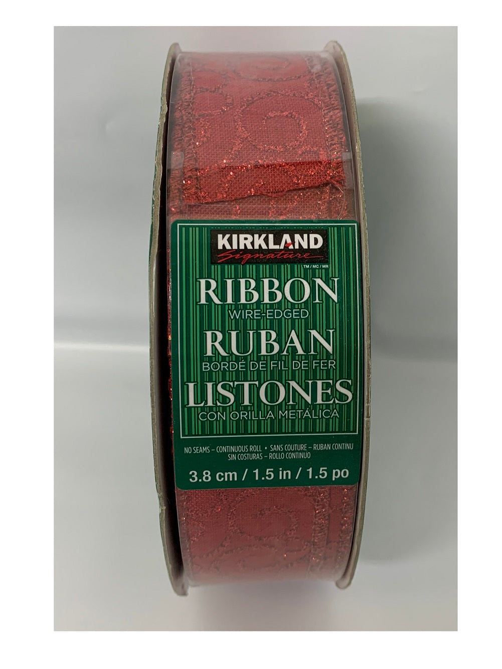 Kirkland Signature 50 Yards Red Ribbon with Red Swirls and red Wire Edged Trim