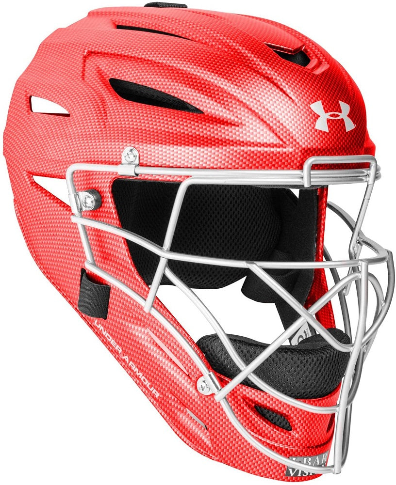 Under Armour Adult Carbon Tech Baseball Catcher Helmet Scarlet (Age 12-Adult)