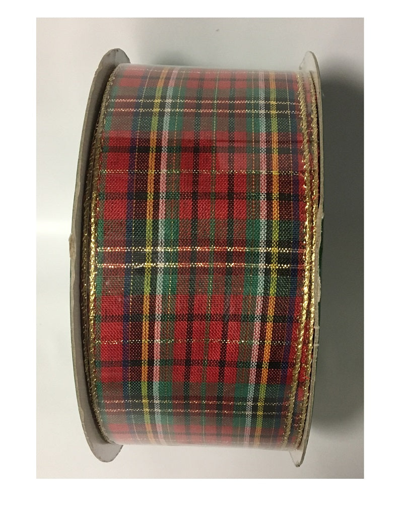 Kirkland Signature Red and Green Plaid 50 Yards x 2.5" Wide Ribbon Wire Edge Premium Holiday Tree Bow Gift Wrapping