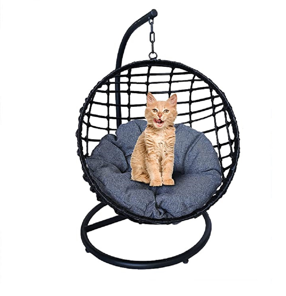 B.U.STYLE Cat Bed Basket Swinging Pet House Nest for Small Pets Round Black with Cushion