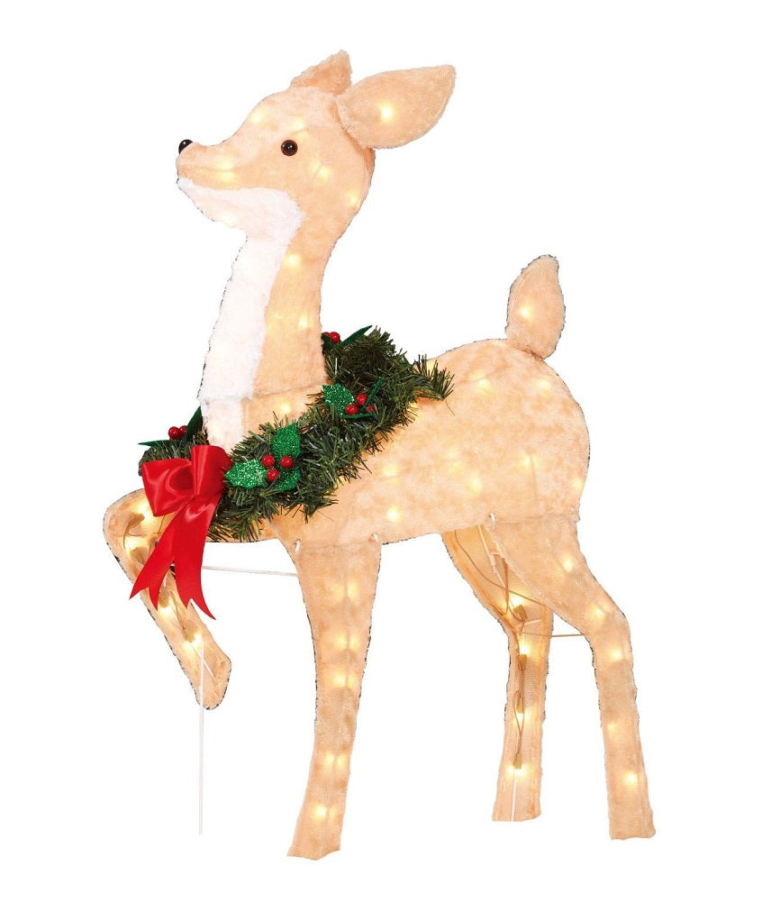 Holiday Time Light Up 36 Inch Tall Fabric Fawn Sculpture