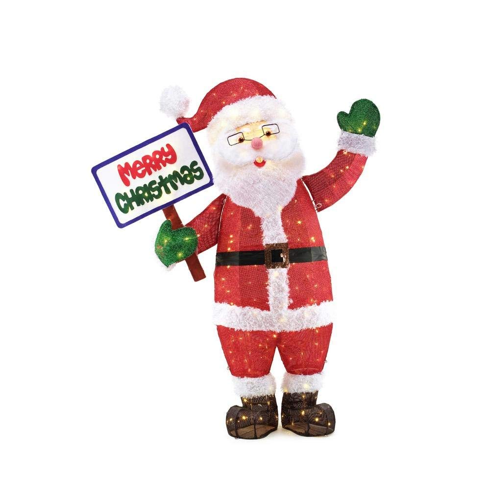 Home Accents Holiday 5FT Tinsel Santa with Merry Christmas Sign  200L LED