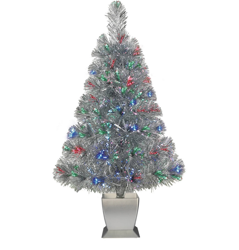 Holiday Time 32-inch Silver Tinsel Fiber Optic Concord Christmas Tree