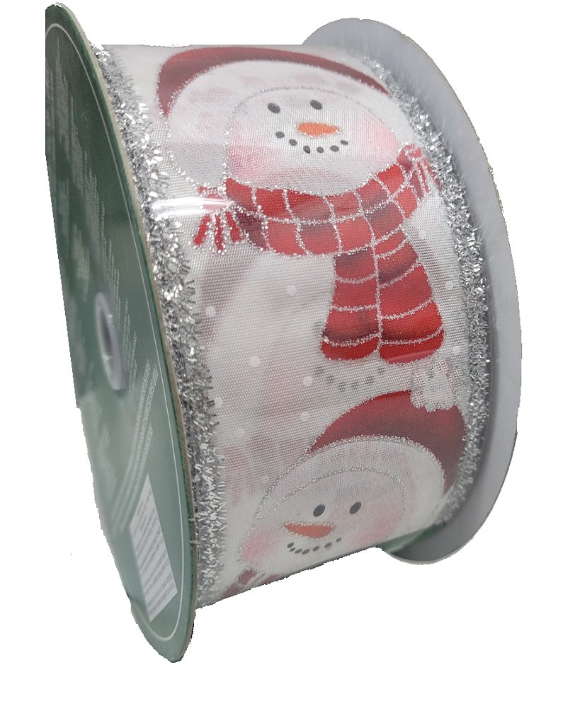 Kirkland Signature Wire-Edged Ribbon 2.5-inch Wide Snowman Face 50 Yards